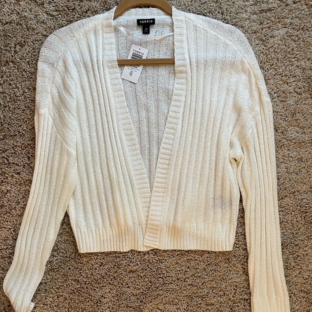 Torrid cropped shrug open front sweater, plus size 00, cream/ivory, lightweight